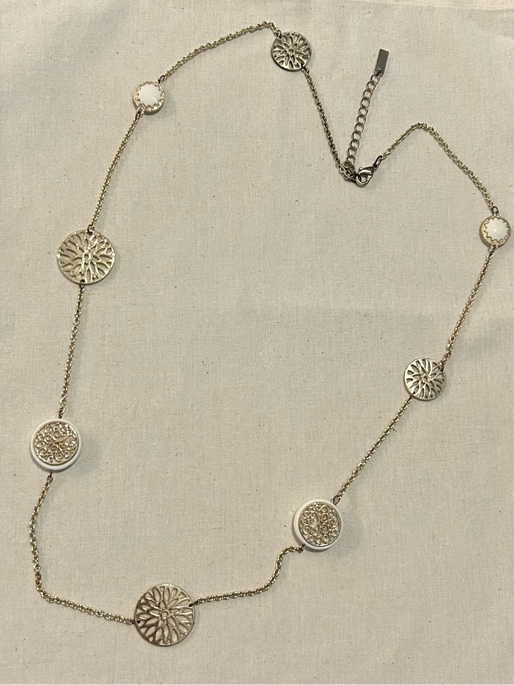 INC International Concepts Gold and White Floral Medallion Station Necklace
